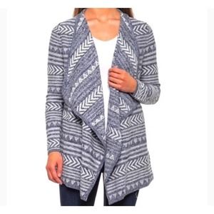 Lucky Brand Blue & White Aztec Waterfall Cardigan - M